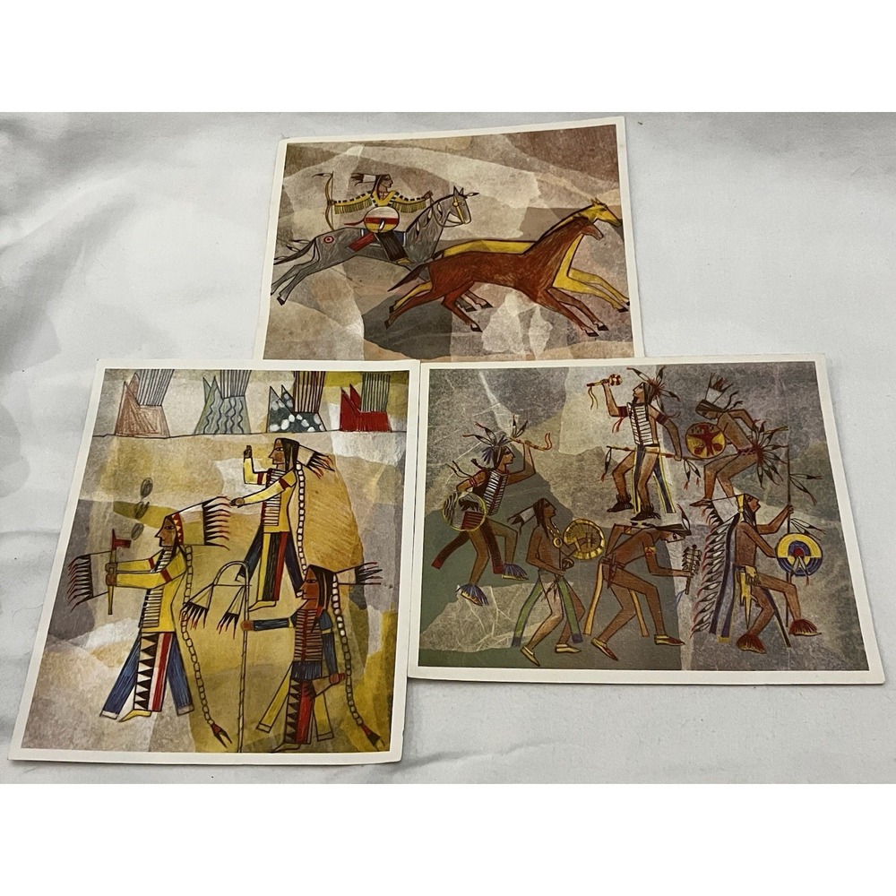 3 VTG Plains Native American Traditional Dance Ceremony Art Print Blank Cards